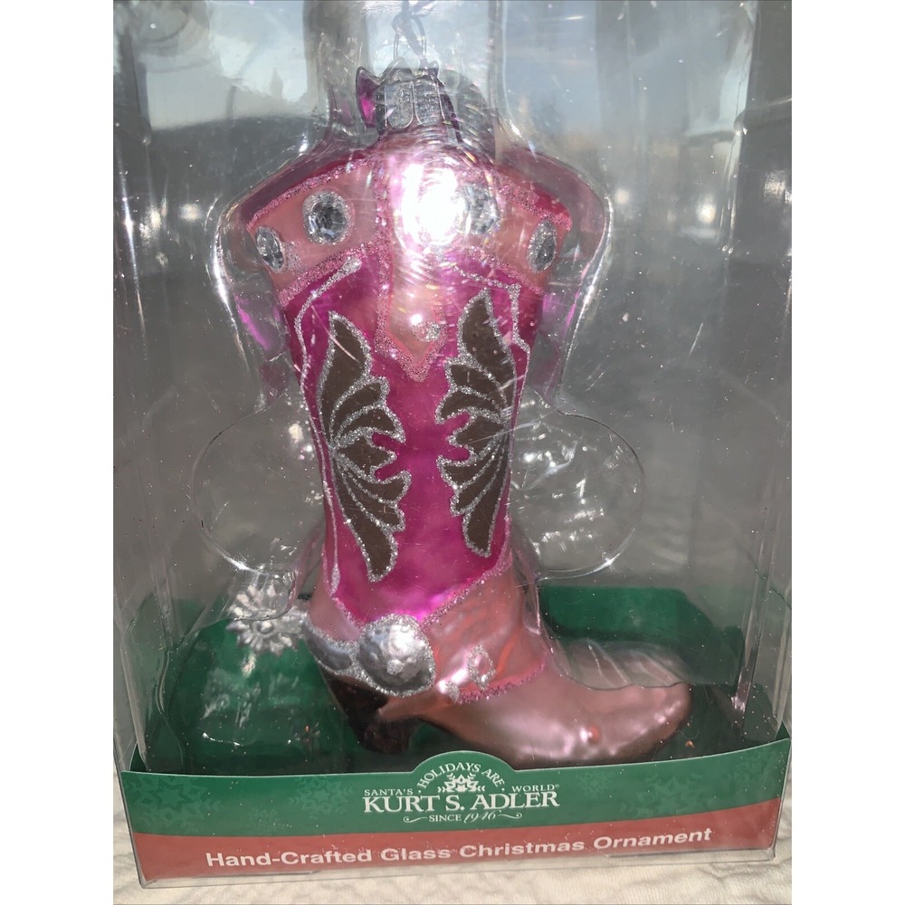 Kurt Adler Pink Cowboy Boot Spur Glitter Christmas Ornament Western Cowgirl